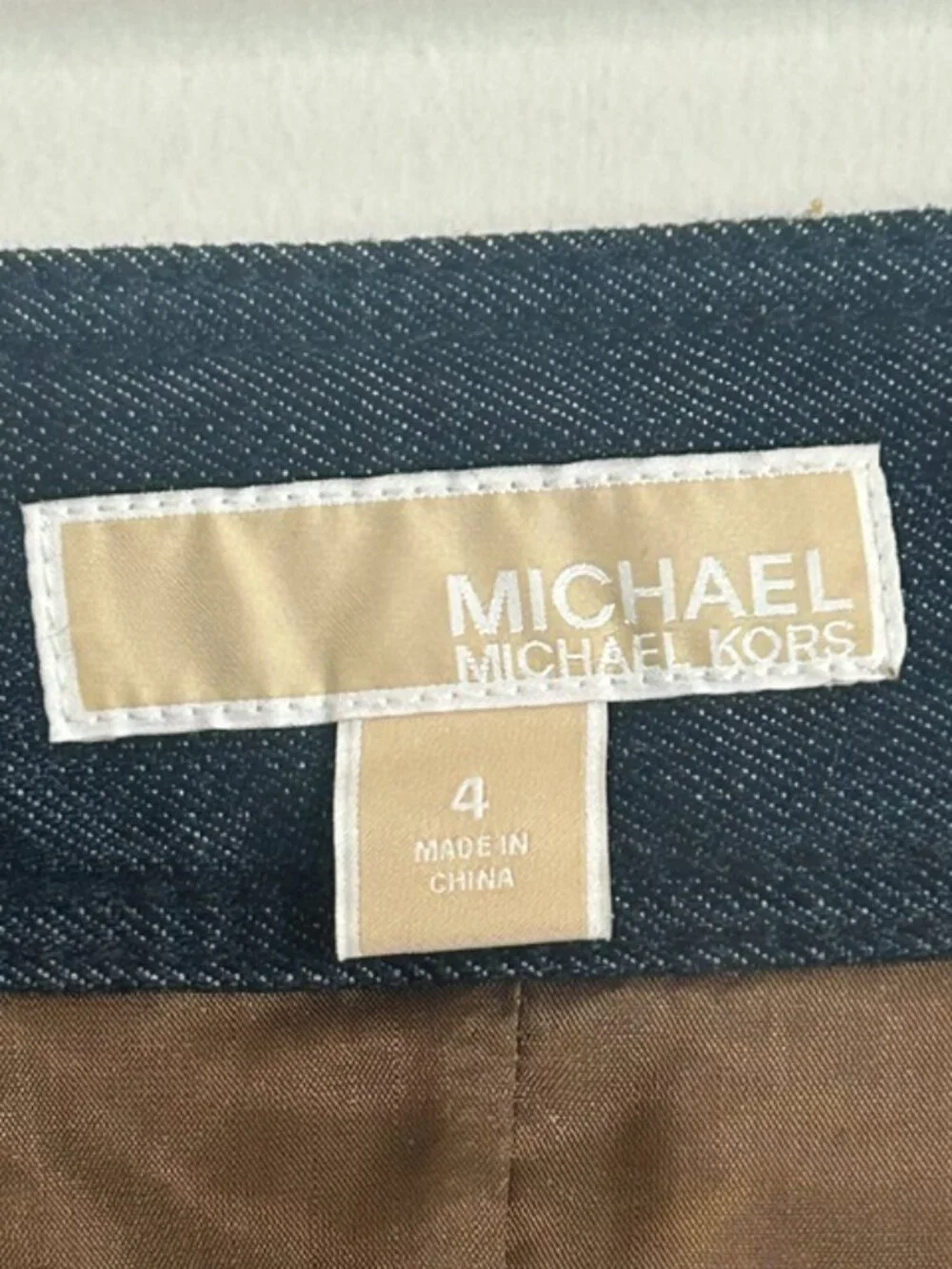 Michael Kors Genuine Leather and Denim Lined Pocket Side Zip Cargo Mini Skirt